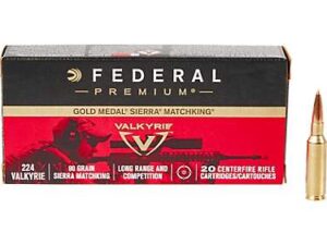 Federal Premium Gold Metal Sierra MatchKing .224 Valkyrie 90-Grain BTHP Ammunition - 20 Rounds